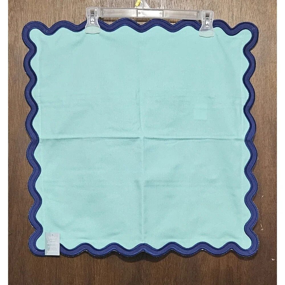 Scalloped Throw Pillow Covers 20 x 20, Set of 2 Cotton Pillow Covers, Icy Mint